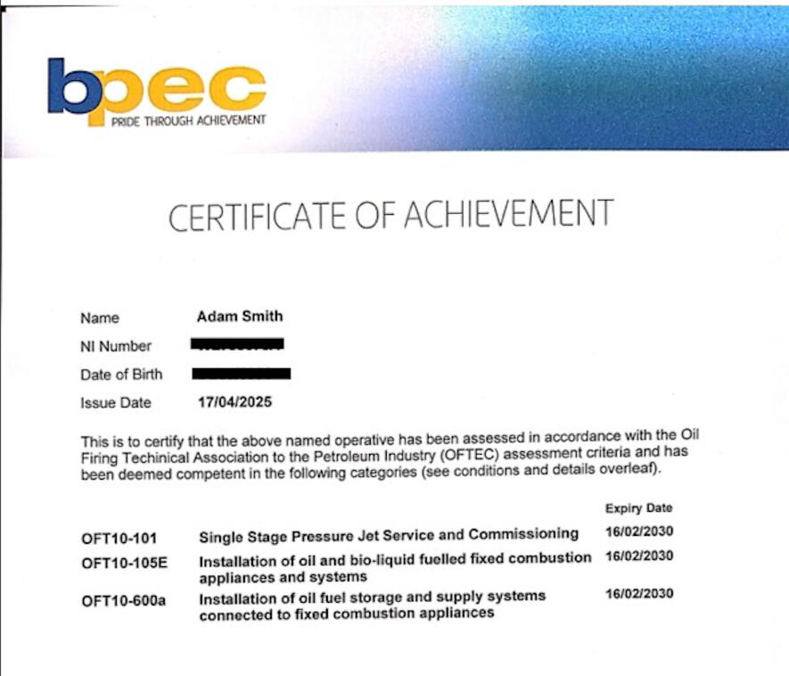 OFTEC Trusted oil boiler technician Epwell, Great Tew, Rollrights, Shutford